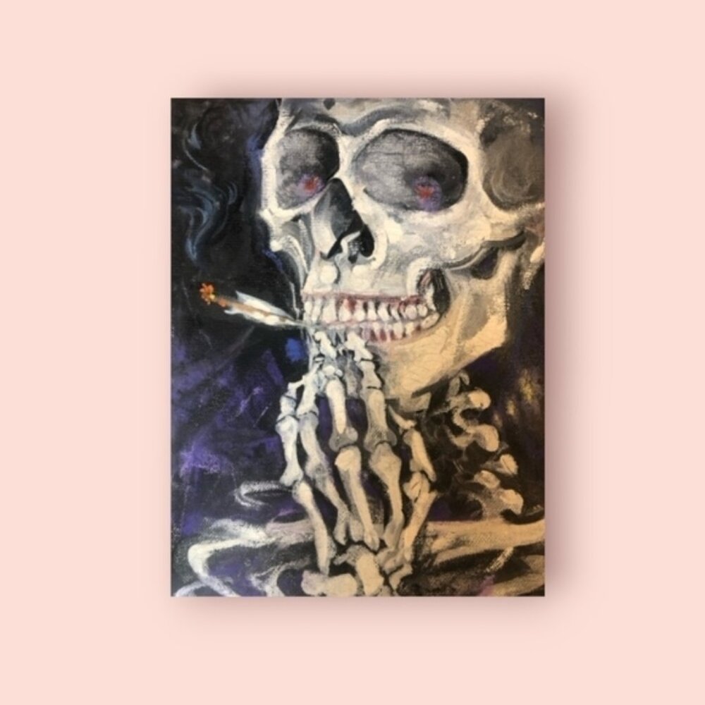 Smoking Skeleton Art Print Free Bad in Philly T w/ Print Purchase